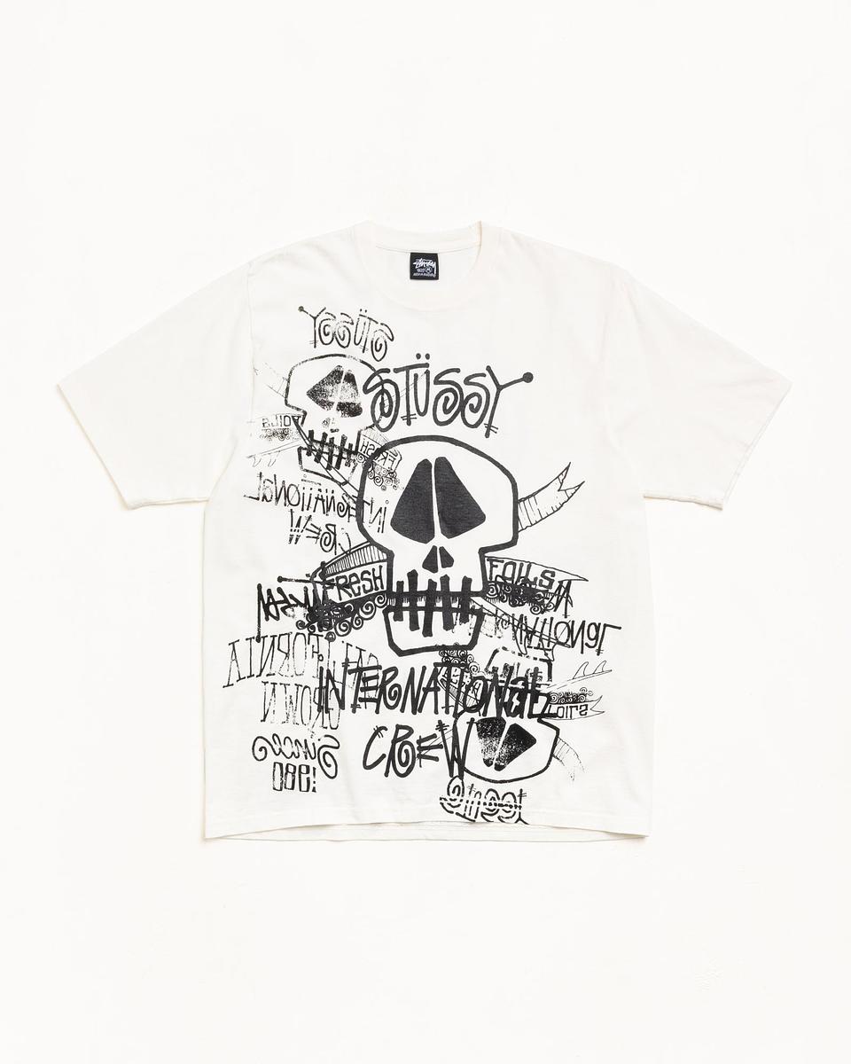 Stussy 滿版 骷髏頭 白色 自然白 短袖