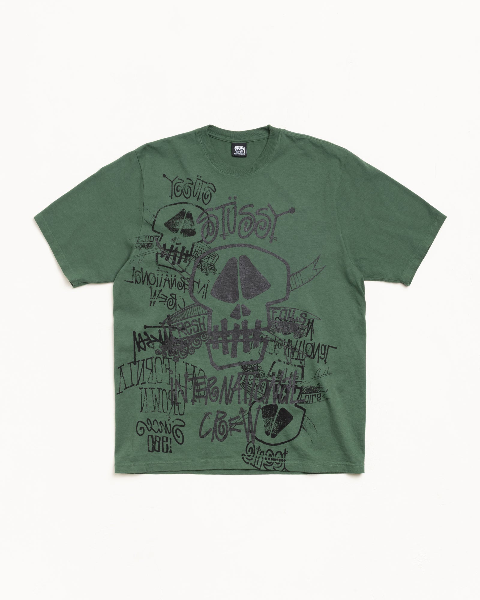 Stussy 滿版 骷髏頭 綠色 短袖