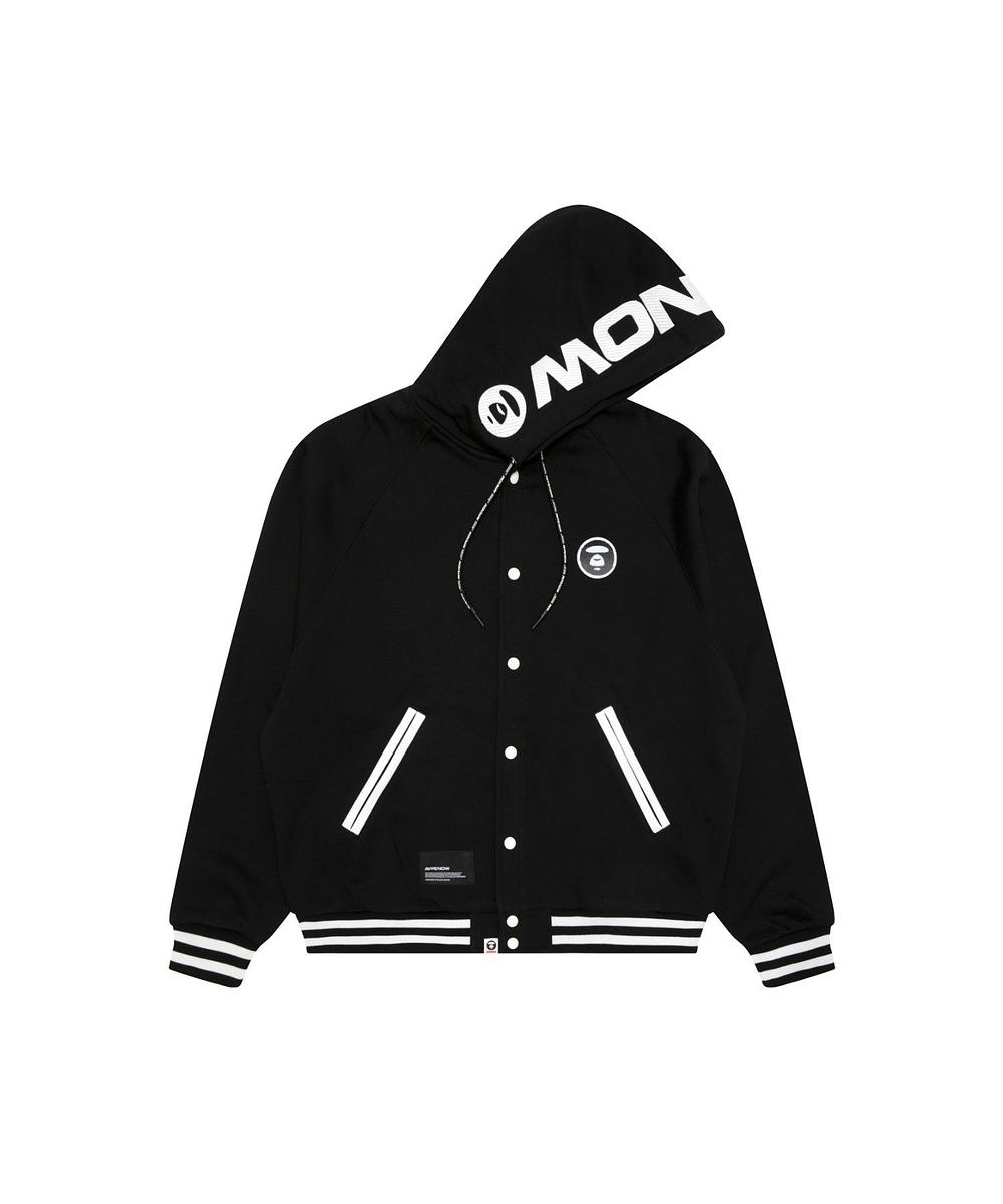 AAPE 植絨 徽章 棒球連帽外套 黑